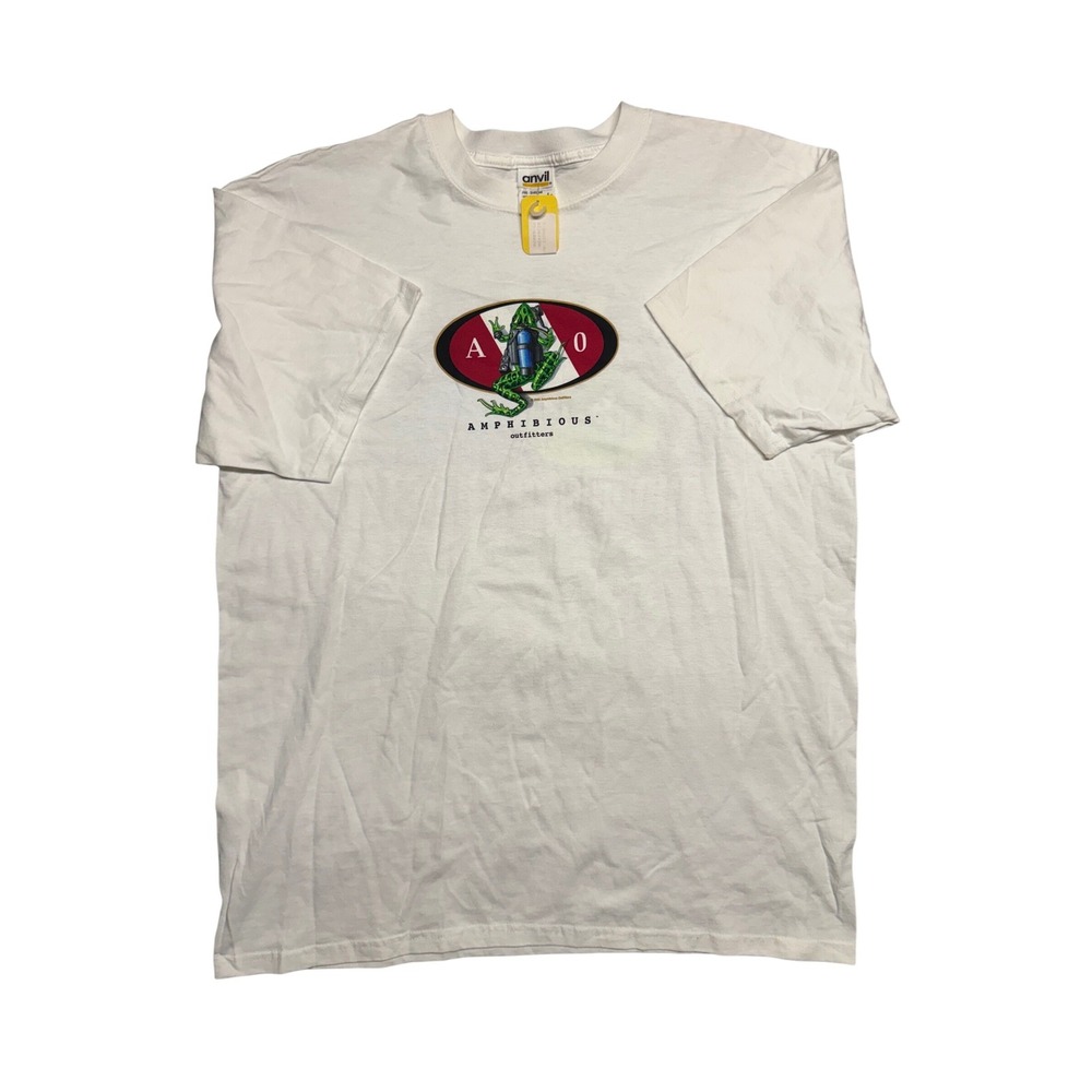 Vintage Y2K‎ Amphibious Outfitters Scuba Frog T-Shirt White Large Deadstock